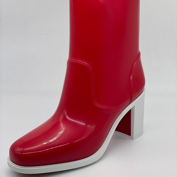 Christian Louboutin LOUBIRAIN 70 PVC Rubber Rain Rainboots Block Heel Boots - Picture 3 of 11